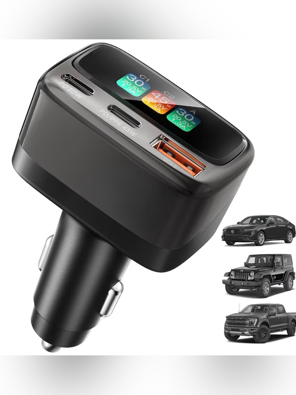 105W USB C Car Charger 3-Port Adapter for iPhone 17/16/15 Pro Max, Samsung S26,